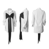 Contrast Colot Bow-Tie Long Sleeve Shirt Dress ME-8170