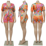 Plus Size Printed Two Piece Shorts Sets NNWF-7538