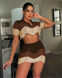 Sexy Knitted Crop Top Mini Skirt 2 Piece Sets ME-8150