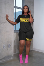 Queen Letter Print Two Piece Shorts Sets LSD-8851