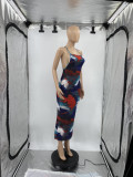 Tie Dye Print Cross Strap Slim Maxi Dress ANDF-1383
