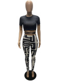 Sexy Printed Crop Top And Pants 2 Piece Sets AWN-5260