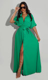 Solid Short Sleeve Sashes Maxi Dress MIL-L332