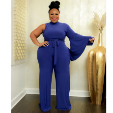 Plus Size Solid One Shouler Flare Sleeve Jumpsuit NNWF-7603