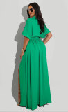 Solid Short Sleeve Sashes Maxi Dress MIL-L332