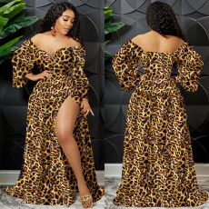 Sexy Printed V Neck Long Sleeve Split Sashes Maxi Dress BY-5889