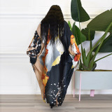 Casual Printed Long Cloak Coat (Without Belt)YF-10173