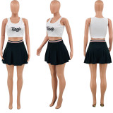 Letter Print Tank Top+Pleated Mini Skirt 2 Piece Sets OY-6373