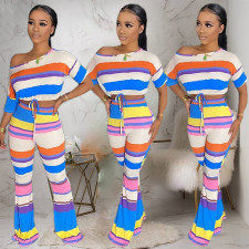 Colorful Striped Crop Top And Pants 2 Piece Sets ONY-7025