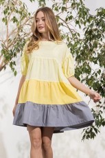 Plus Size Contrast Color Patchwork Short Sleeve Dress WAF-77484
