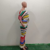 Colorful Striped Crop Top And Pants 2 Piece Sets ONY-7025