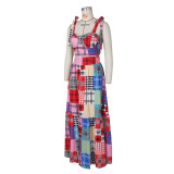 Colorful Plaid Print Cami Top+Big Swing Maxi Skirt 2 Piece Sets ZSD-0491