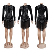 Plus Size Rhinestone Tassel Night Club Dresses NY-2533