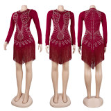 Plus Size Rhinestone Tassel Night Club Dresses NY-2533