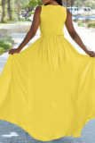 Yellow V Neck Sleeveless Sashes Maxi Dress MK-3113