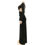 Sexy Long Sleeve Backless High Split Hollow Maxi Evening Dress BY-5909