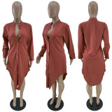 Plus Size Solid Short Sleeve Midi Dress YNB-7268
