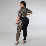 Plus Size Printed Short Sleeve 2 Piece Pants Sets NNWF-7541