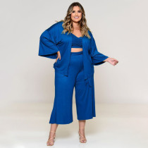 Plus Size Cami Top+Cloak Coat+Pants 3 Piece Sets NNWF-7529