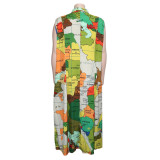 Plus Size Map Print Sleeveless Maxi Dress ONY-6009