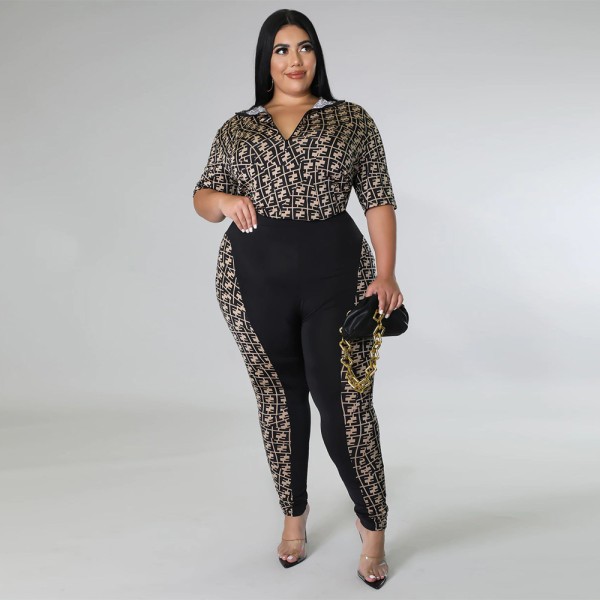 Plus Size Printed Short Sleeve 2 Piece Pants Sets NNWF-7541