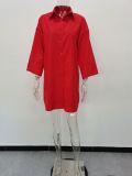 Plus Size Solid Turndown-Collar Loose Shirt Dress DF-YZ8060