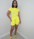 Solid T Shirt And Shorts Two Piece Shorts Sets YIM-267