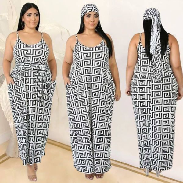 Geometric Print Sling Maxi Dress (With Headband)YFS-10117