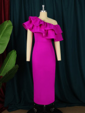 Plus Size Fashion Solid Ruffle Dress GKEN-220522