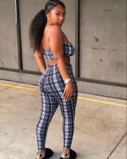 Plaid Tube Top And Pants Two Piece Sets QCYF-7097