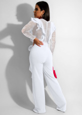 Sexy V Neck Lace Patchwork Sashes Jumpsuit MZ-2761