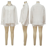 White Long Sleeve Shirt And Shorts 2 Piece Sets YF-20081