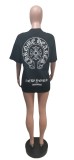Casual Printed Short Sleeve O Neck T-Shirt Dress YUEM-661077