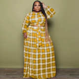 Plus Size Plaid Long Sleeve Maxi Skirt 2 Piece Sets OSIF-22425