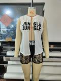 Letter Print Sleeveless Top+Lace Shorts 2 Piece Sets GSDF-2108