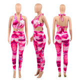 Sexy Printed Halter Backless Hollow Out Jumpsuit OY-6375