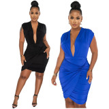 Plus Size Solid Deep V Neck Long Sleeve Bodycon Dress JCF-7095