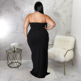 Plus Size Solid Off Shoulder Split Maxi Evening Dress NNWF-7624