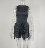 Plus Size Sleeveless Tassel Shorts Two Piece Set MUE-M7488