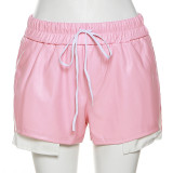 Casual Fashion Contrast Color PU Leather Shorts XEF-K22P15423