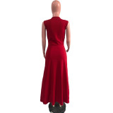 Solid V Neck Sleeveless Maxi Evening Dress OMY-81050