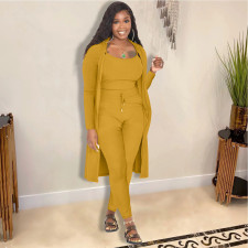 Plus Size Solid Ribbed Cami Top+Pants+Long  Cloak 3 Piece Sets JRF-3704