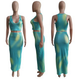 Tie Dye Print Sleeveless Maxi Skirt 2 Piece Sets HEJ-8176