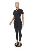 Plus Size Solid Short Sleeve Pocket Jumpsuit ZDF-31226