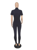 Plus Size Solid Short Sleeve Pocket Jumpsuit ZDF-31226
