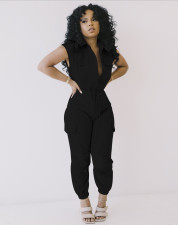 Solid Sleeveless Drawstring Cargo Jumpsuit OMY-81052