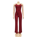 Sexy Spaghetti Strap Sashes Straight Jumpsuit BY-X3717