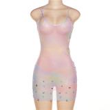 Fashion Printed Mesh Hollow Slim Fit Mini Dress XEF-K22D18792