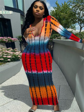 Tie Dye Print Long Sleeve Slim Maxi Dress ME-S922