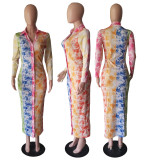 Plus Size Tie Dye Print Long Sleeve Maxi Dress BYMF-60823
